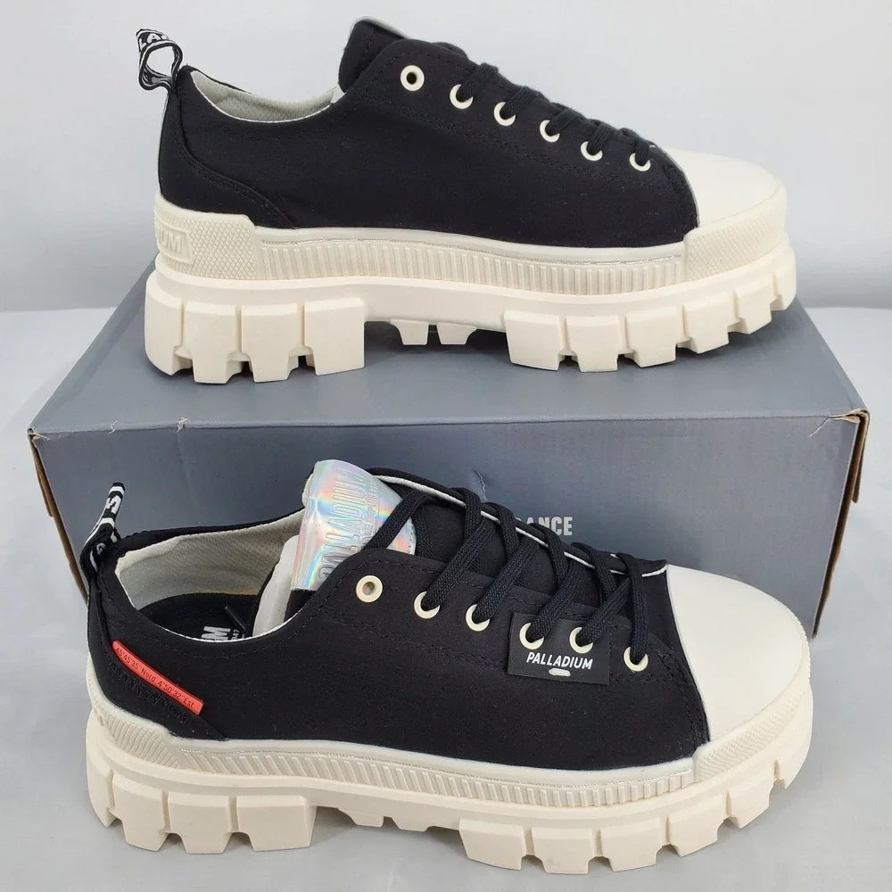 Palladium Womens 9 Revolt Lo TX Black Marshmallow Platform Shoes 97243-016-M New